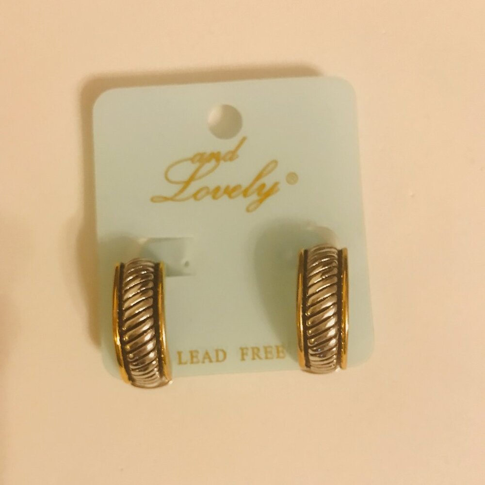 GOLD AND SILVER TONE HALF HOOP EARRINGS CLIP ON BY and LOVELY